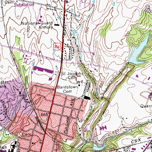 Topographic Map of Saint Josephs Cemetery, KY