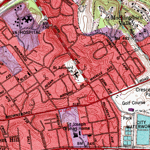 Topographic Map of Saint Leonards School, KY