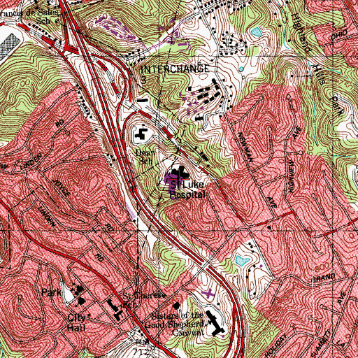 Topographic Map of Saint Luke Hospital East, KY