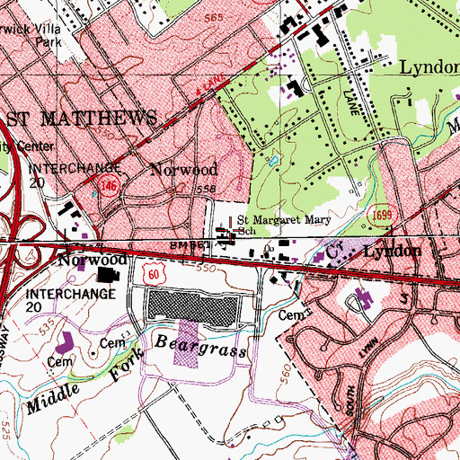 Topographic Map of Saint Margaret Marys School, KY