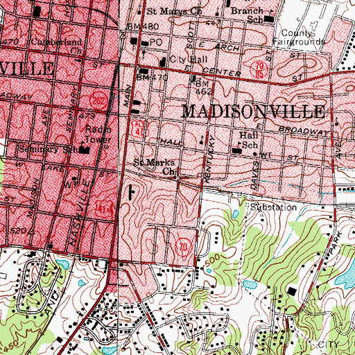 Topographic Map of Saint Marks Church, KY