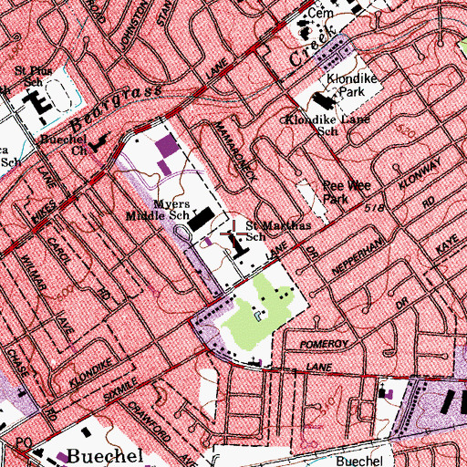 Topographic Map of Saint Marthas School, KY