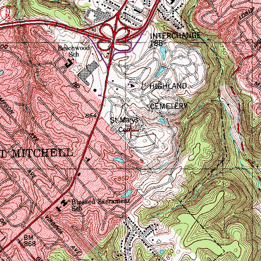 Topographic Map of Saint Marys Cemetery, KY