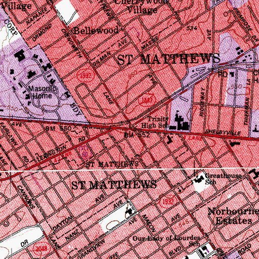 Topographic Map of Saint Matthews, KY