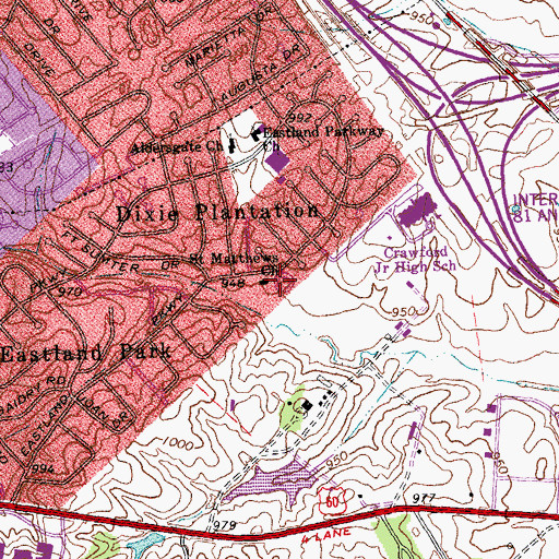Topographic Map of Saint Matthews Church, KY