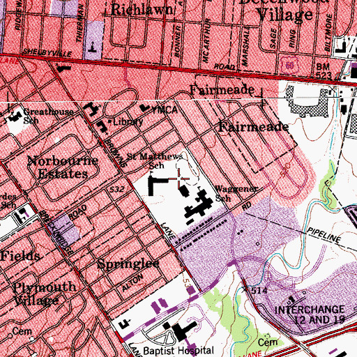 Topographic Map of Saint Matthews School, KY