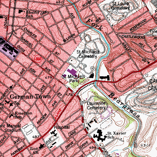 Topographic Map of Saint Michaels Park, KY