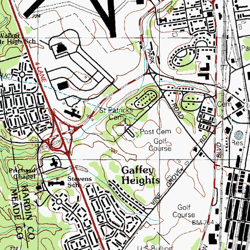 Topographic Map of Saint Patricks Cemetery, KY