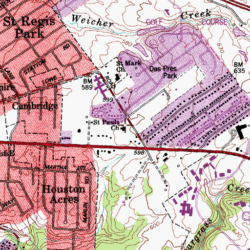 Topographic Map of Saint Pauls Church, KY