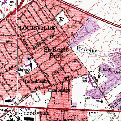Topographic Map of Saint Regis Park, KY