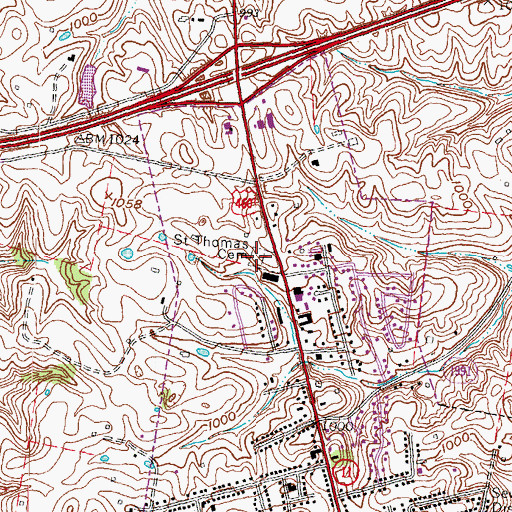 Topographic Map of Saint Thomas Cemetery, KY