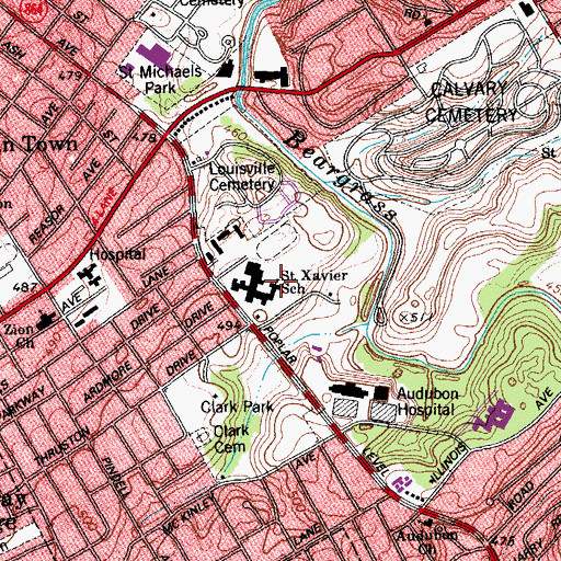 Topographic Map of Saint Xaviers School, KY