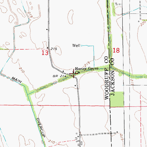 Topographic Map of Honey Grove Church, AR