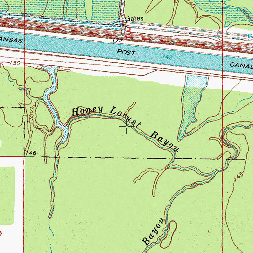 Topographic Map of Honey Locust Bayou, AR