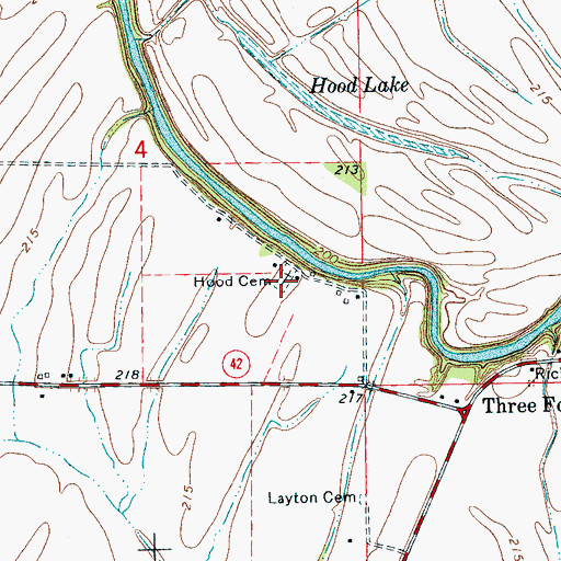 Topographic Map of Hood Cemetery, AR