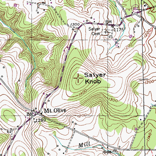 Topographic Map of Salyer Knob, KY