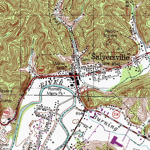 Topographic Map of Salyersville, KY