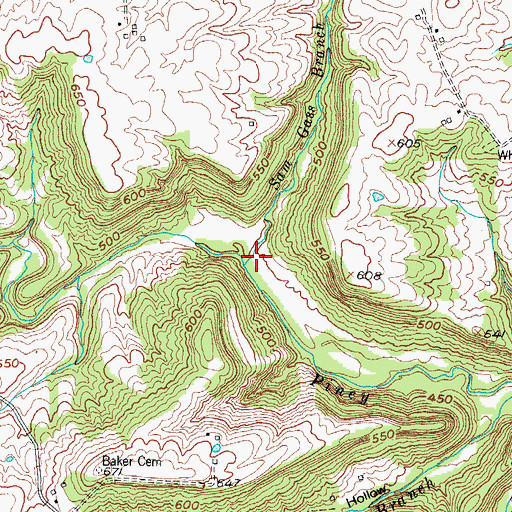 Topographic Map of Sam Gass Branch, KY