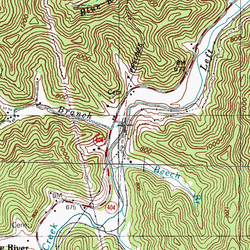 Topographic Map of Sam Hale Branch, KY