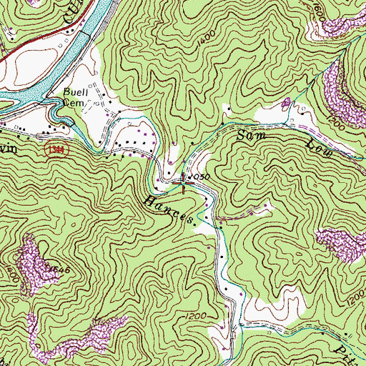 Topographic Map of Sam Low Branch, KY