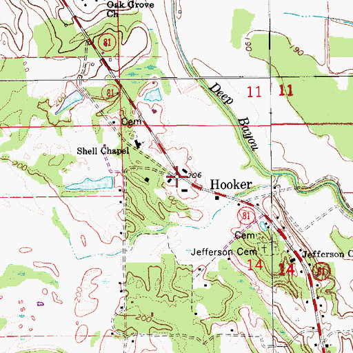 Topographic Map of Hooker, AR