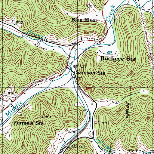 Topographic Map of Samson Station, KY