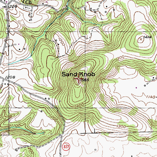 Topographic Map of Sand Knob, KY