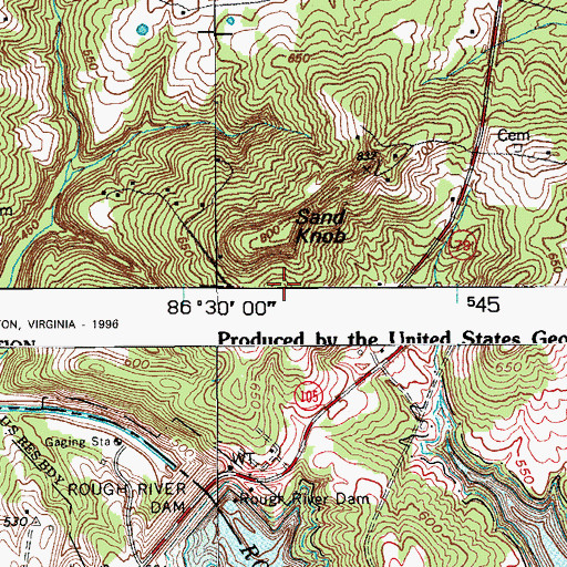 Topographic Map of Sand Knob, KY
