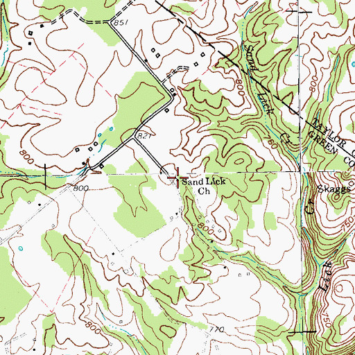 Topographic Map of Sand Lick Church, KY