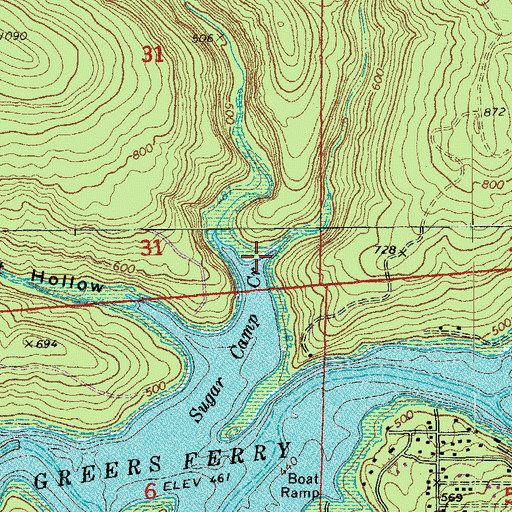 Topographic Map of Hoover Hollow, AR