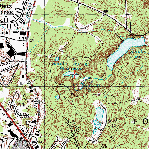 Topographic Map of Sanders Spring Reservoir, KY