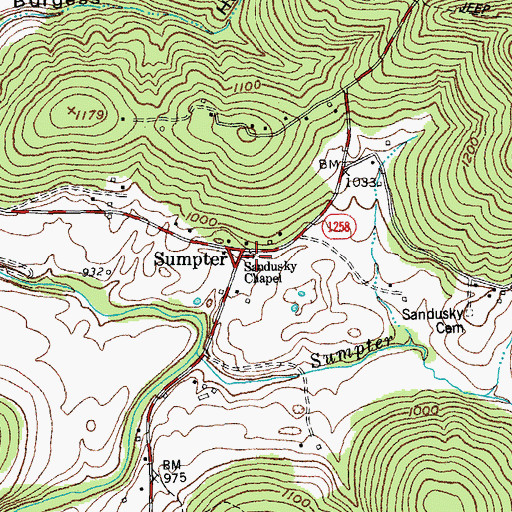 Topographic Map of Sandusky Chapel, KY