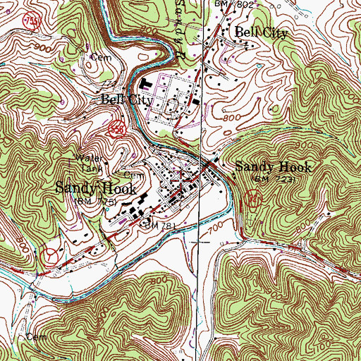 Topographic Map of Sandy Hook, KY