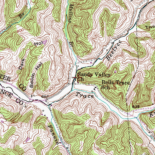 Topographic Map of Sandy Valley Baptist Church, KY