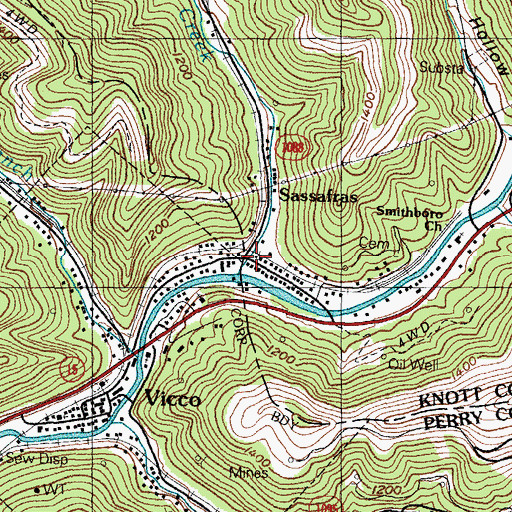 Topographic Map of Sassafras, KY