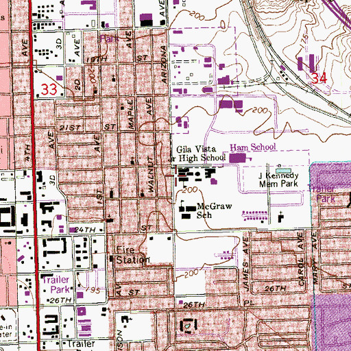 Topographic Map of Gila Vista Junior High School, AZ