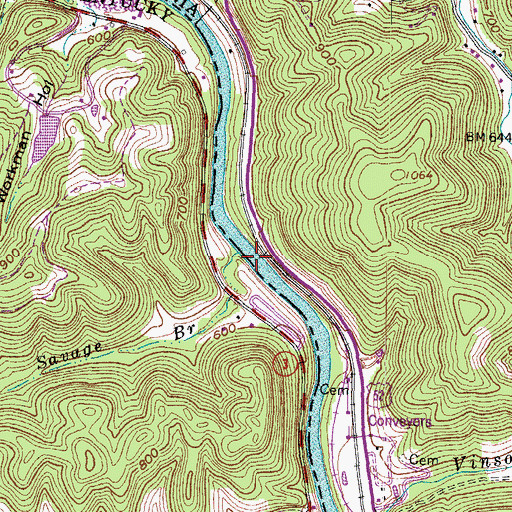 Topographic Map of Savage Branch, KY