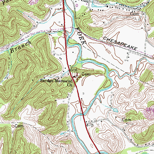 Topographic Map of Savage Memorial Church, KY