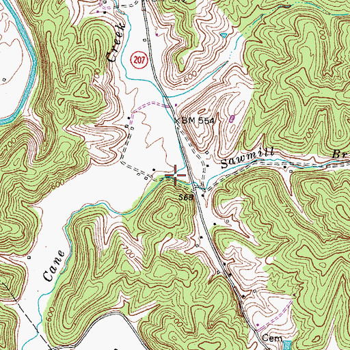 Topographic Map of Sawmill Branch, KY