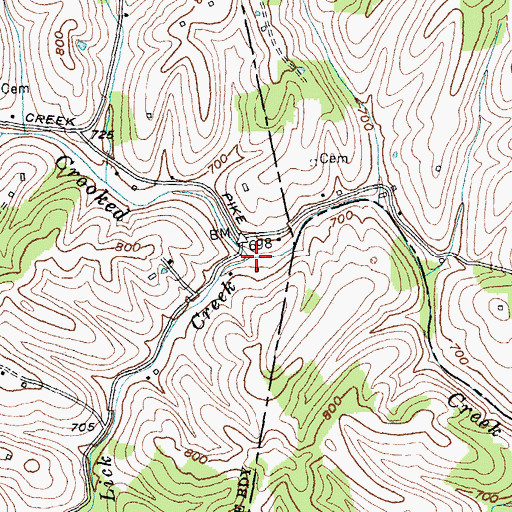 Topographic Map of Scaffold Lick Creek, KY