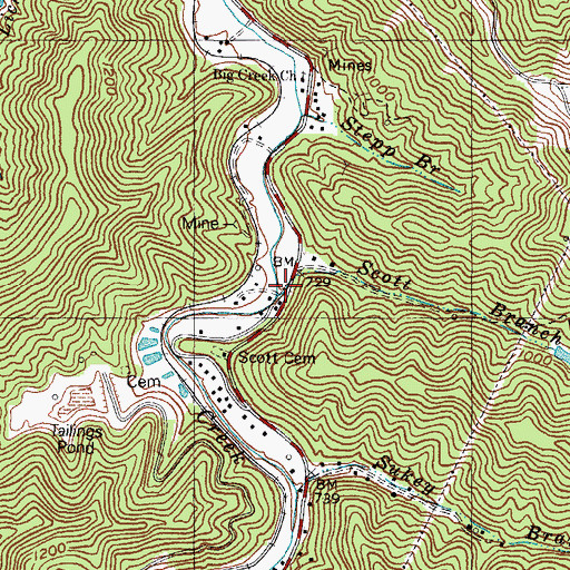 Topographic Map of Scott Branch, KY