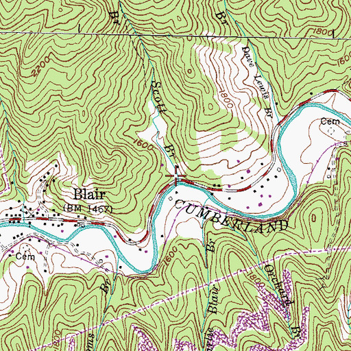 Topographic Map of Scott Branch, KY
