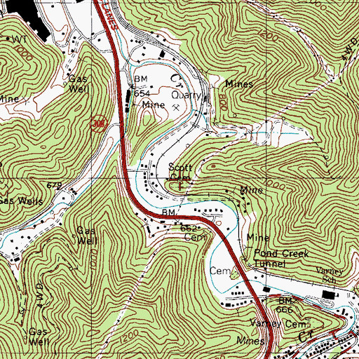 Topographic Map of Scott Cemetery, KY