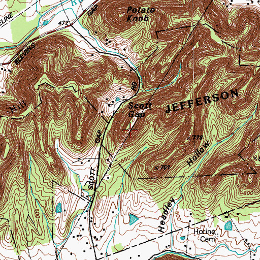Topographic Map of Scott Gap, KY