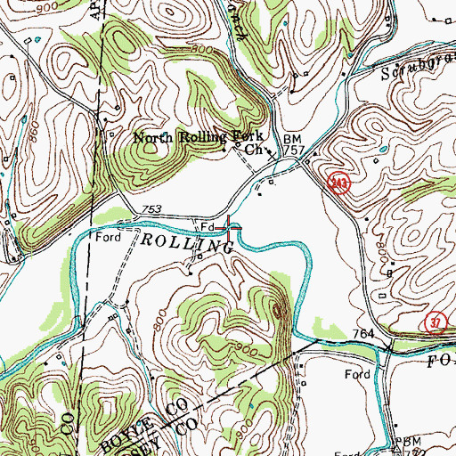 Topographic Map of Scrubgrass Branch, KY