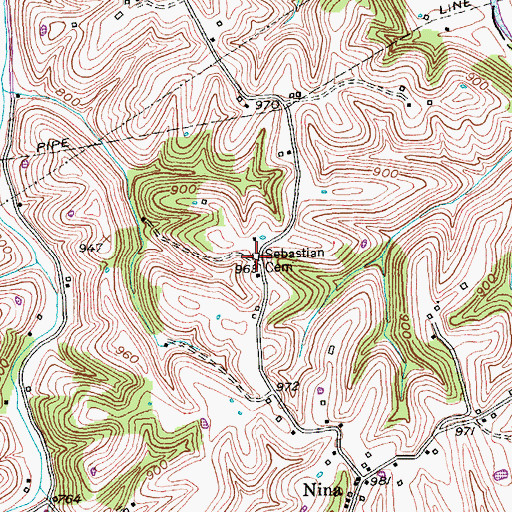 Topographic Map of Sebastian Cemetery, KY