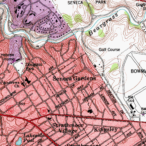Topographic Map of Seneca Gardens, KY