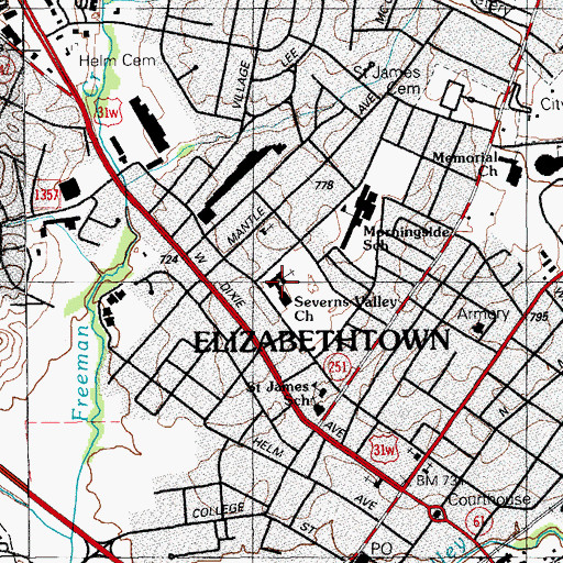 Topographic Map of Severns Valley Church, KY