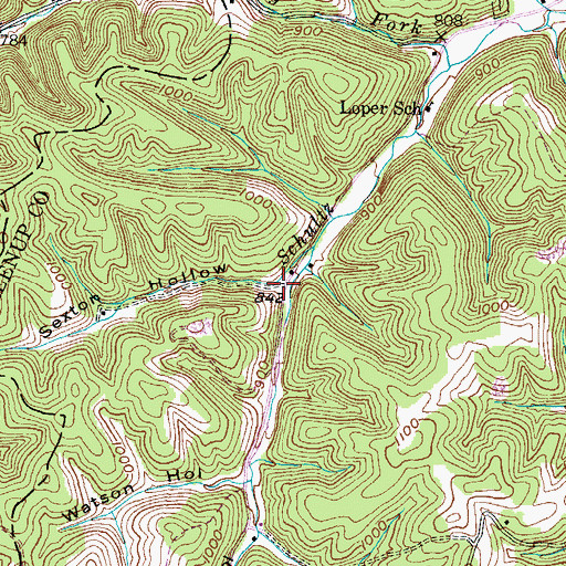 Topographic Map of Sexton Hollow, KY