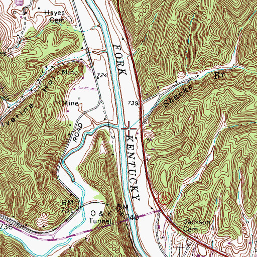 Topographic Map of Shacks Branch, KY
